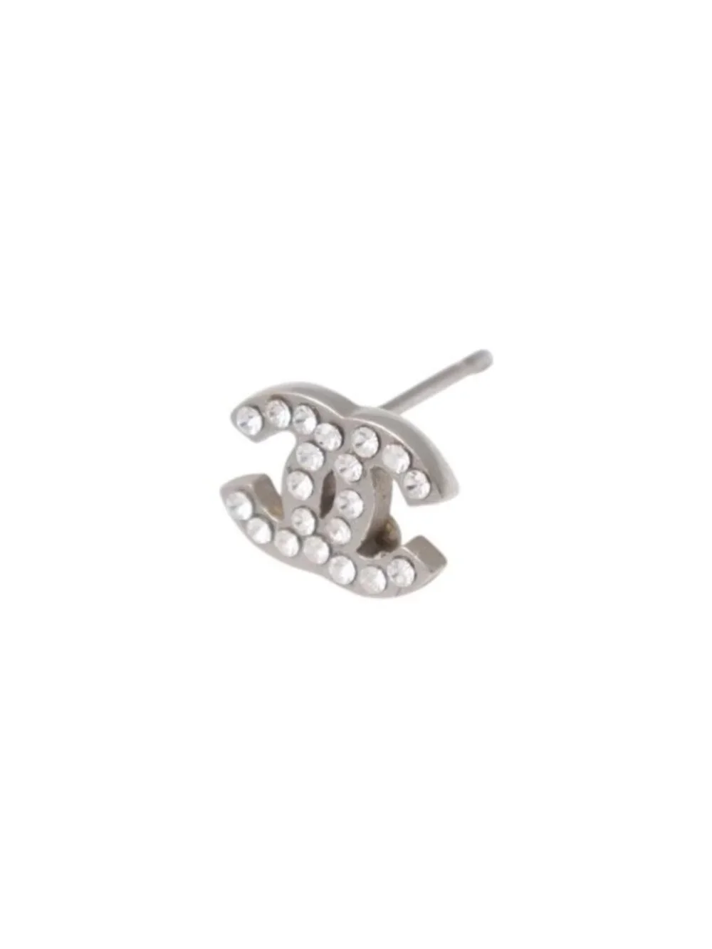 Chanel CC Logo Earrings 09 Rhinestone Metal Silver Clear